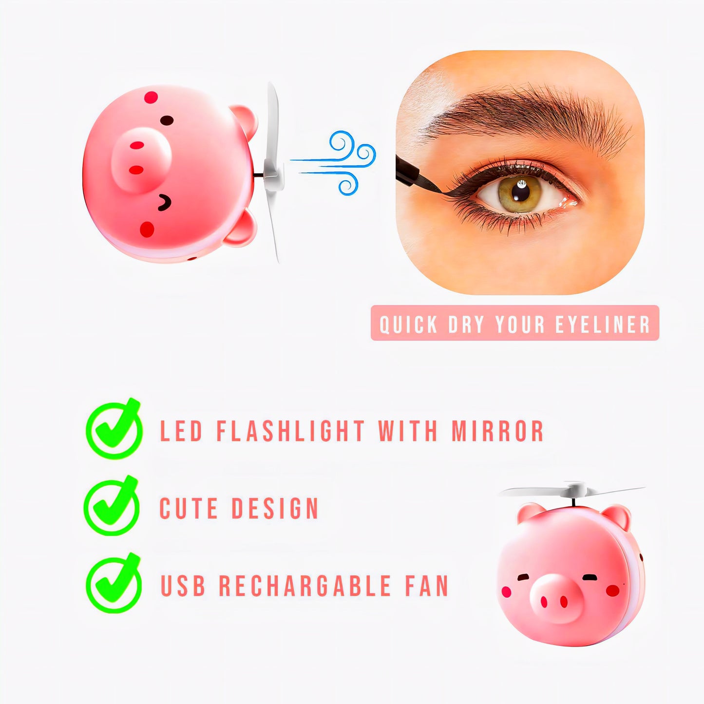 Cartoon Pig Mirror Fan