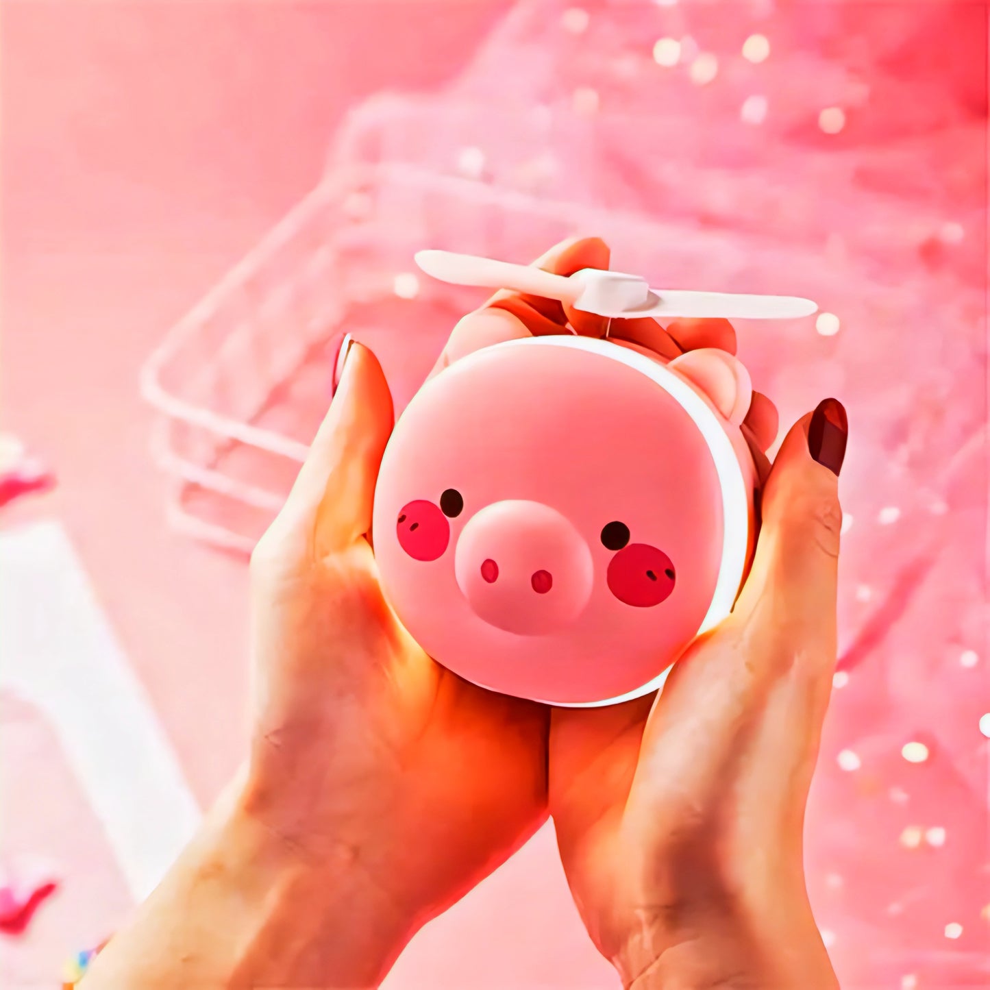 Cartoon Pig Mirror Fan