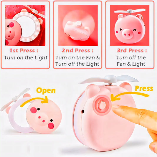 Cartoon Pig Mirror Fan